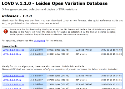 The LOVD download page