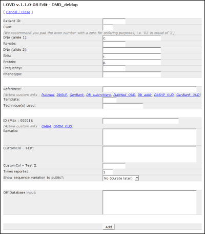 An example of the 'Add variant' form, which opens in a new window.
