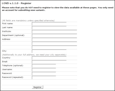 The submitter registration form.