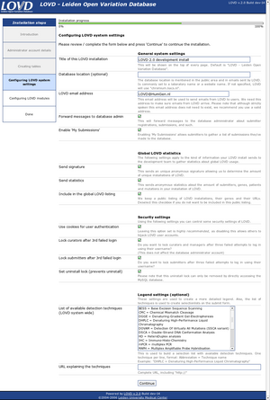 Configuring LOVD system settings Configuring LOVD system settings