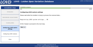 Configuring LOVD system settings OK Configuring LOVD system settings OK